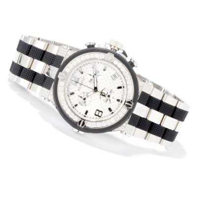 J178091 - Renato Men's Wilde Beast Diamond Black or Silvertone Rubber Band Watch