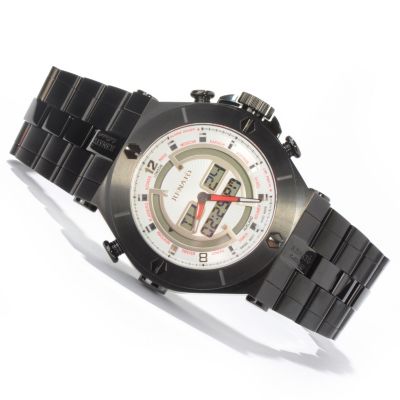 J178142 - Renato Men's Wilde-Beast Swiss Quartz Ana-Digi Black-IP Bracelet Watch