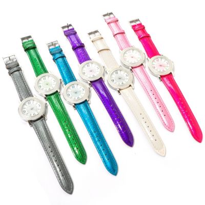 J178164 - Genevex Women's 7-in-1 Quartz Genuine Leather Strap Watch Set