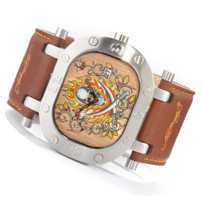 J178201 - Ed Hardy Men's Grinder Quartz Leather Strap Watch