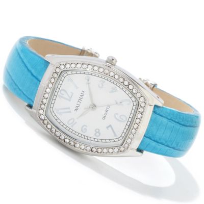 J178687 - Waltham Women's Quartz Crystal Accent Tonneau Iced Teju Leather Cuff Watch