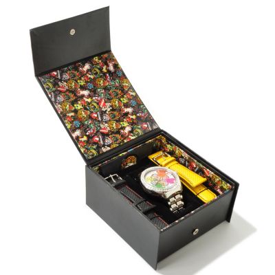  Ed Hardy Men's Ace Quartz Stainless Steel Bracelet Watch w/ Two Leather Straps  photo