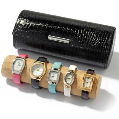 J179136 - "W" by Waltham Women's Lady Diva Set-of-Five Fashion Cuff Watches w/ Storage Clutch