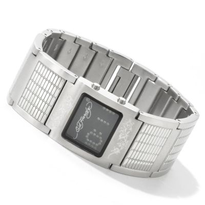 J179239 - Ed Hardy Midsize Isis Digital Module Stainless Steel Bracelet Watch 