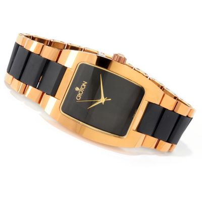 J179243 - Croton Men's Swiss Quartz Mother-of-Pearl Tungsten Case Rubber Bracelet Watch