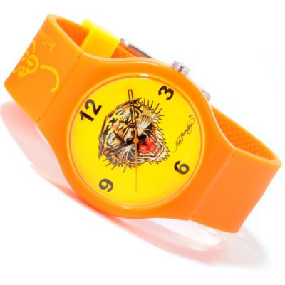 J179449 - Ed Hardy Midsize Spectrum Roaring Tiger Quartz Rubber Strap Watch