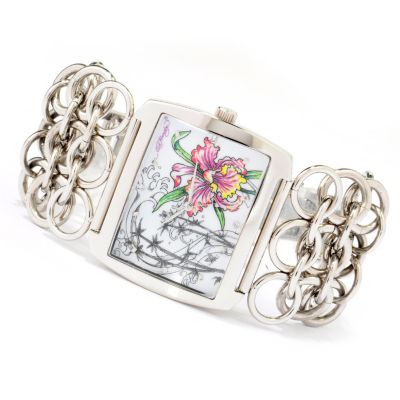 J179452 - Ed Hardy Women's Lynx Orchid & Bamboo Bracelet Quartz Stainless Steel Watch