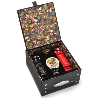 J179500 - Ed Hardy Mid-Size or Men's Numbered Limited Edition Ace II Bracelet Watch w/ Two Leather Straps
