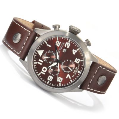 Invicta II Men's Military Quartz Dual Time Date Window Leather Strap Watch 