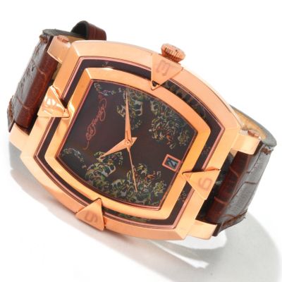 J179809 - Ed Hardy Men's Saber Leather Strap Watch