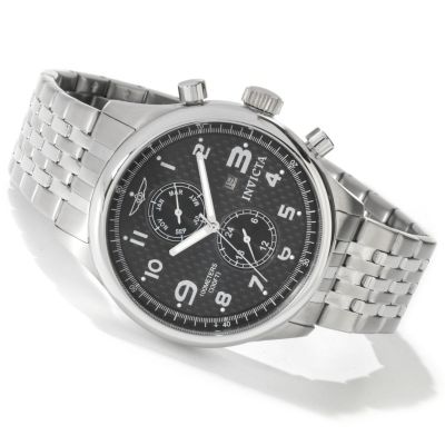 J179960 - Invicta II Men's Quartz Carbon Fiber Dial Dual Time Zone & Month Stainless Steel Bracelet Watch