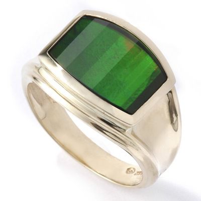 14K Gold Men's Faceted Ammolite Ring