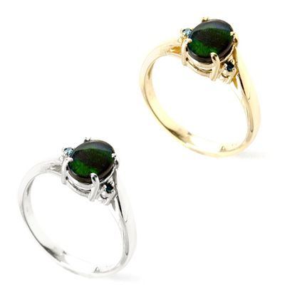 14K YG or WG Ammolite & Blue Diamond Ring