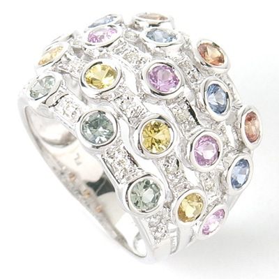 14K WG Multicolor Sapphire & Diamond Dome Ring