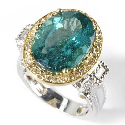 18K YGWG Apatite, Sapphire & Diamond Ring