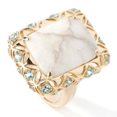 14K Madagascar Apatite & Quartz Ring