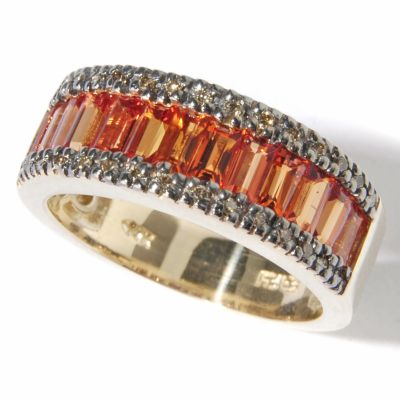 14K Orange Sapphire & Cognac Diamond Ring