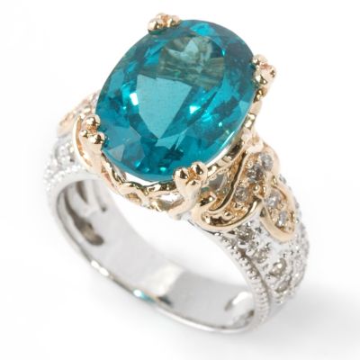 14K WG/YG Apatite & Diamond Ring