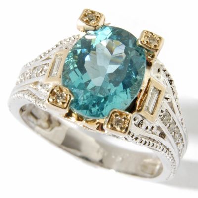 14K WG/YG Paraiba Apatite & Diamond Ring