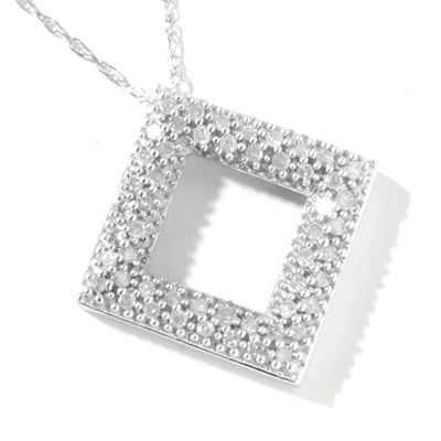 14K White Gold Square or Pear Shaped Diamond Pendant w/ Chain