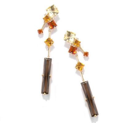 14K Gold Smoky Quartz & Citrine Drop Earrings
