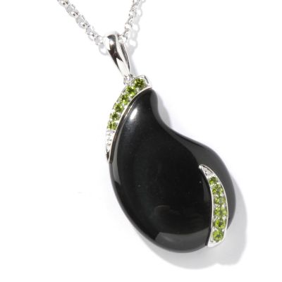 14K WG Obsidian & Chrome Diopside Pendant w/ Chain