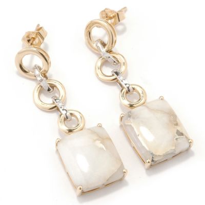 14K WG/YG White Quartz & Diamond Earrings