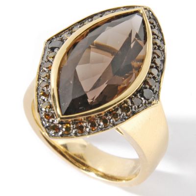 14K Smoky Quartz w/ Red & Black Diamonds Ring