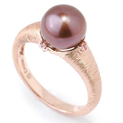 18K Rose Gold Chocolate Cultured Freshwater Pearl & Pink Sapphire Ring