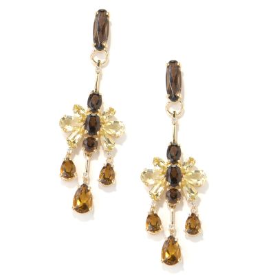 14K Honey Citrine, Lima Quartz & Smoky Quartz Earrings