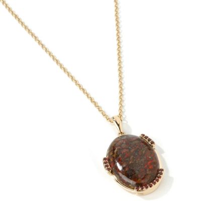 14K Gold Marble & Garnet Pendant w/ Chain