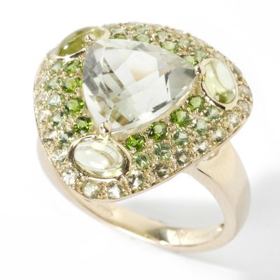 14K Gold Prasiolite, Chrome Diopside, Peridot & Tsavorite Ring