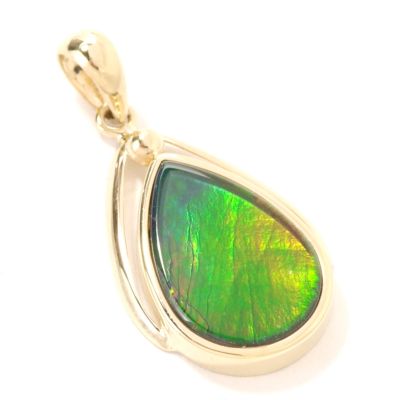 14K Gold Pear Shape Ammolite Pendant