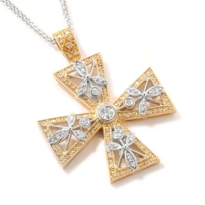 18K WG/RG Diamond Cross Pendant w/ Chain