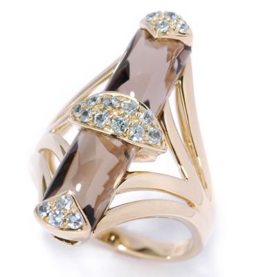 14K RG or YG Smoky Quartz & Chocolate Diamond or Blue Zircon Ring