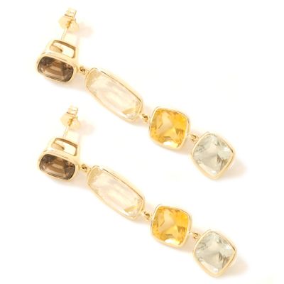 14K Smoky Quartz, Prasiolite, Citrine & Rutilated Quartz Earrings