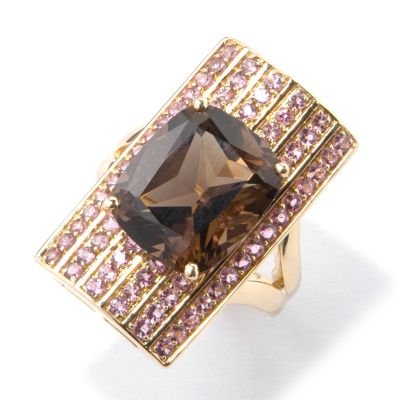 14K Gold Smoky Quartz & Pink Tourmaline Ring