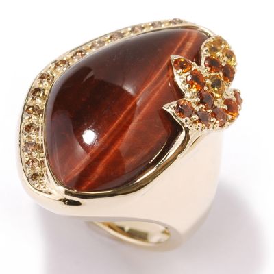 14K Gold Fire Tiger Eye, Multi-Gemstone & Diamond Ring