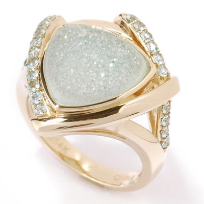 14K Gold Ice Blue Druzy Agate & Apatite Ring