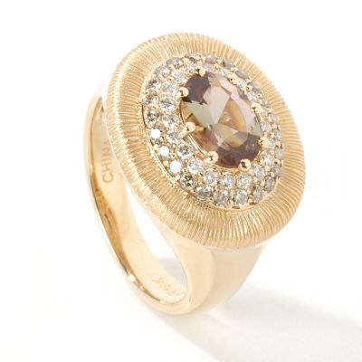 18K Gold Andalusite & White / Chocolate Diamond Textured Ring