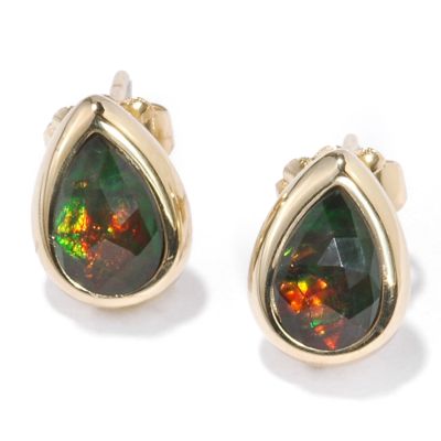 J182127 - 14K Gold Faceted Pear Shaped Ammolite Earrings