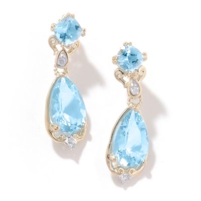 14K Gold Aquamarine & Diamond Earrings