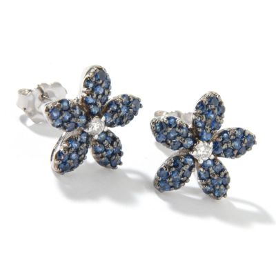 14K White Gold / Black Rhodium Sapphire & Diamond Flower Earrings