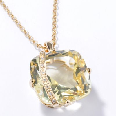 J182478 - 14K Gold Lima Quartz & Diamond Pendant w/ 18" Chain