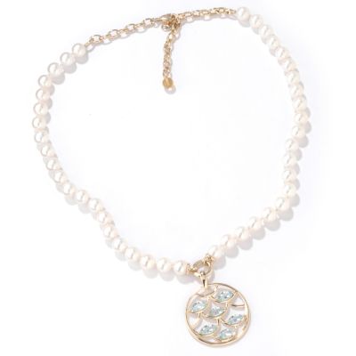 J182536 - 14K Gold 18.25" Aquamarine & Citrine Cultured Pearl Strand Necklace