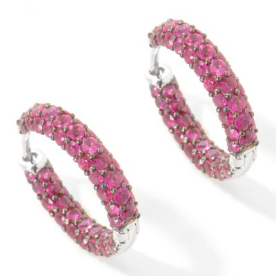 J182673 - 14K White Gold Ruby Hoop Earrings