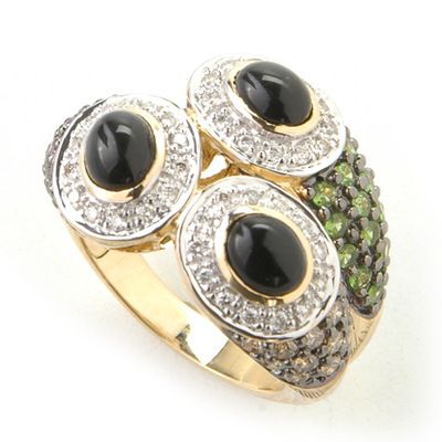 14K "Divina" Onyx, Tsavorite & ChocolateWhite Diamond Ring