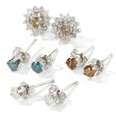 14K WG Set of 1.24ct Colored Diamond Stud Earrings w Jackets