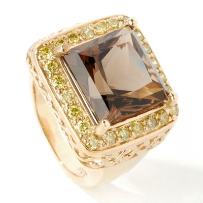 14K Smoky Quartz & Yellow Diamond Ring