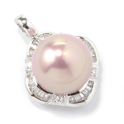 Sterling Silver/Rhodium Ballerina Simulated Pearl & Cubic Zirconia Enhancer Pendant